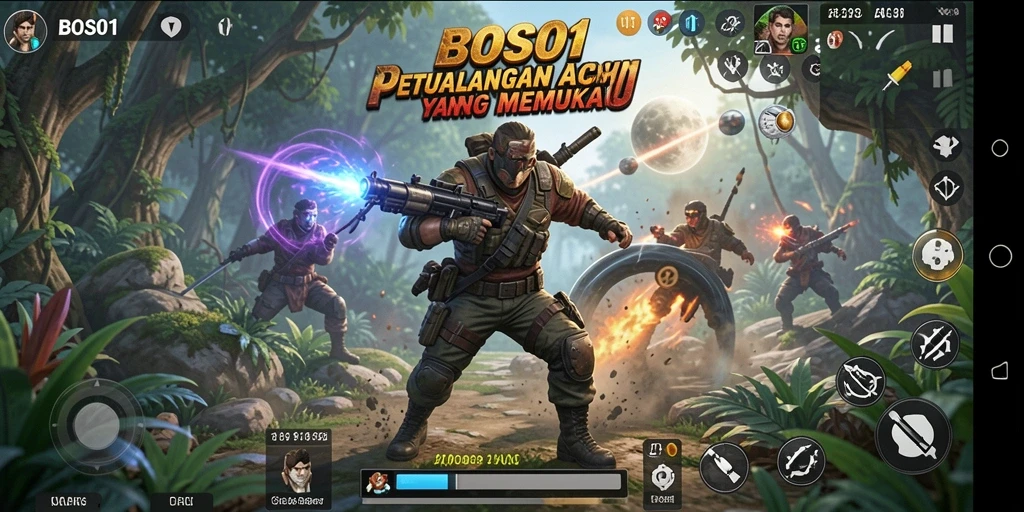 Tampilan gameplay aksi mendebarkan di BOS01.