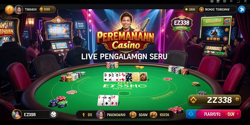 Screenshot gameplay Live Casino di EZ338 yang menampilkan dealer profesional.
