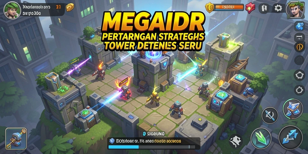 Tampilan gameplay menegangkan dalam MEGAIDR dengan pertahanan menara yang kuat.