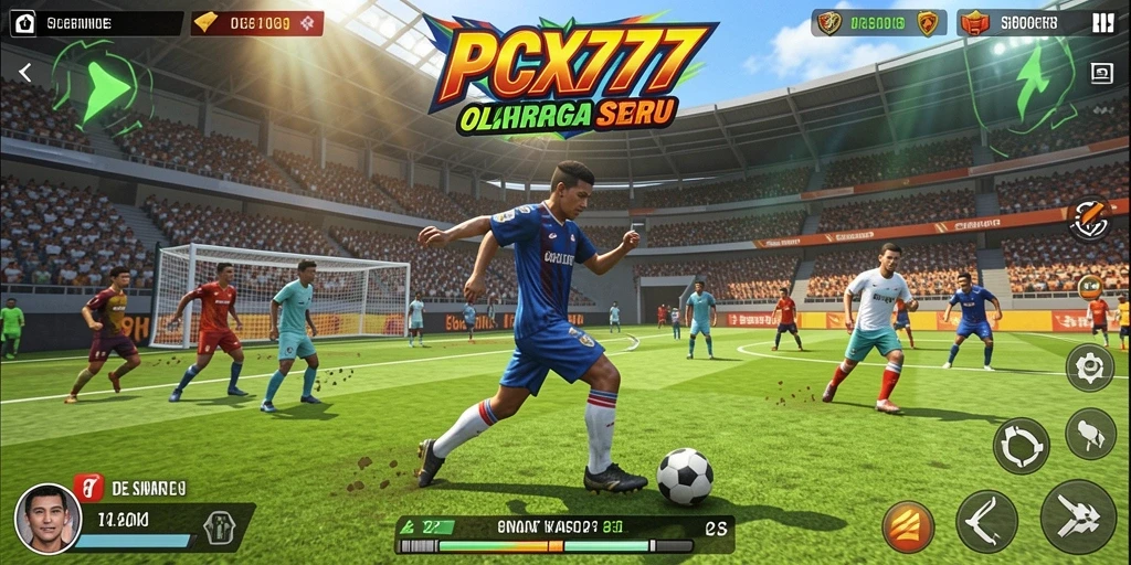 Tangkapan layar gameplay PCX777 menunjukkan aksi olahraga yang mendebarkan.