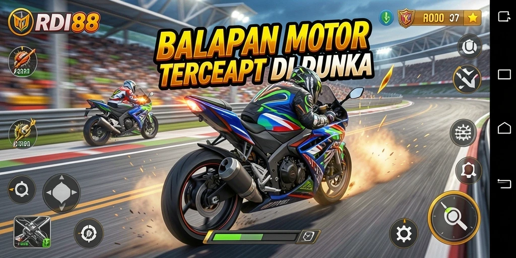 Screenshot RDI88 menampilkan aksi balapan motor yang mendebarkan.