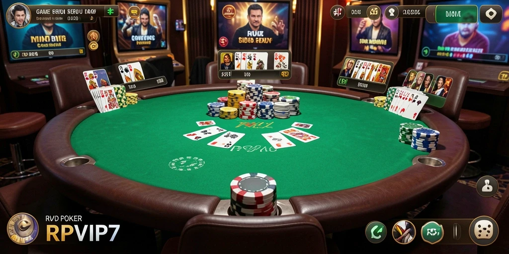 Screenshot RPVIP7 menunjukkan gameplay Poker yang mendebarkan.
