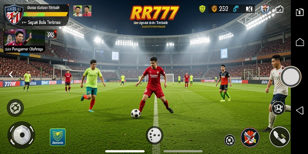 Screenshot gameplay RR777 menampilkan aksi sepak bola yang mendebarkan.